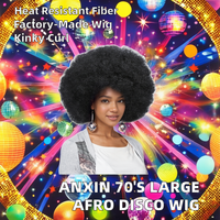 Perruque Afro Bouclée Frisée Noire Style Années 70, Effet Disco Hippie, Petite Taille de Bonnet, en Fibre Haute Température pour Femmes Noires