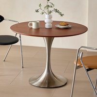 Table à manger en bois massif de style vintage nordique, pieds en acier inoxydable en forme de tulipe, petite table pour la maison, balcon, meubles de salle à manger rétro