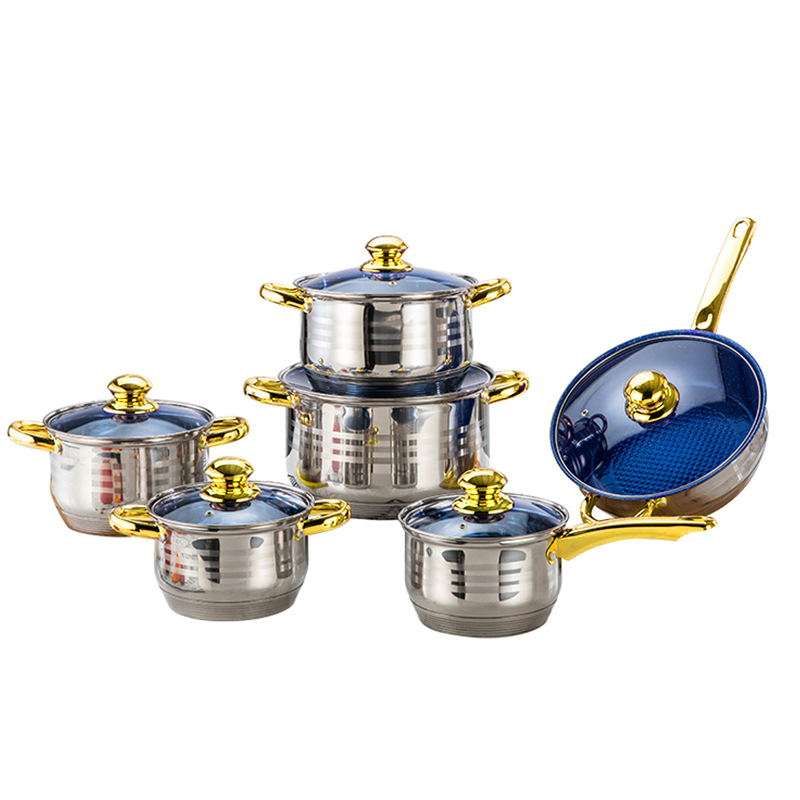 Антипригарные горшки, капсулы, нижняя стеклянная крышка, круглая ручка, 12 шт., набор посуды из нержавеющей стали