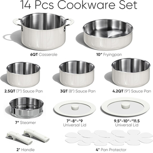 Ensemble de casseroles en acier inoxydable de haute qualité à 3 couches avec couvercles en verre et silicone, adaptées aux cuisinières à gaz et à induction - Product Image 2