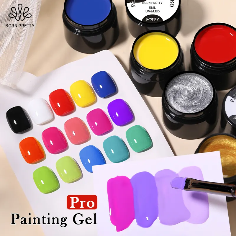 BORN PRETTY Private Label 5ml Uv Gel Nail Art Designs 7 Colors High Pigment Gel Polish Thick Painting Gel For Salon