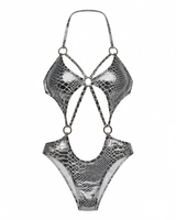 Kostum Karnaval Monokini High Leg 2027 Shiny Metallic O Ring Linked Cutout Push Hollow,  Custom Wholesale Jouvert Outfit Motif Ular