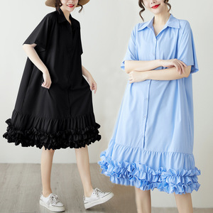 เดรสเชิ้ตทรงหลวมโอเวอร์ไซส์สำหรับผู้หญิง - เดรสลำลองแขนสั้นความยาวปานกลางแฟชั่น - Product Image 3