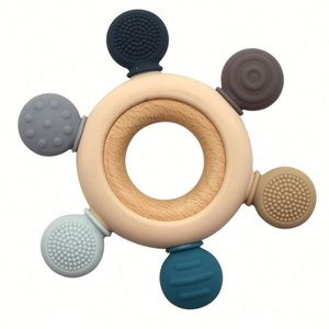 Anneau de dentition unisexe en silicone souple de qualité alimentaire et bois non toxique sans BPA pour nouveau-né - Product Image 2