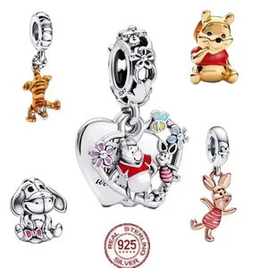 Alta calidad 1; Plata de Ley 1925 lindo oso Tigger cuelga Winnies encanto ajuste pulsera mujer joyería DIY cuentas colgante