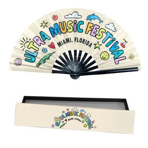 Abanico de mano Clack personalizado al por mayor, plegable, costilla de bambú de 33cm, gran Rave, ventiladores de poliéster, decoración para fiesta de baile - Product Image 5