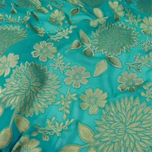 Somali Dirac Luxury Natural Safe Silk Georgette Jacquard Metallic Fabric Green Gold Flowers for Men Women Shirt Cloth Saree