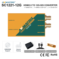 AVMATRIX SC1221-12G Convertisseur SDI 12G Entrée HDMI 2.0 Double sortie SDI 4K 60Hz Alimentation USB Type C pour Studio et Camion OB