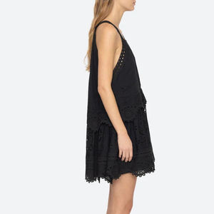 Robe d'été de plage de haute qualité, à col halter, brodée, personnalisée, 100% coton respirant, mini-robe - Product Image 3