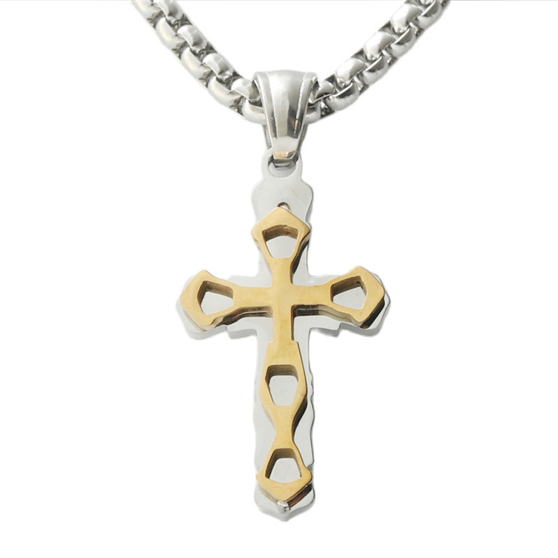 Pendentif doré bicolore avec chaîne de perles carrées de 3,0*60 cm