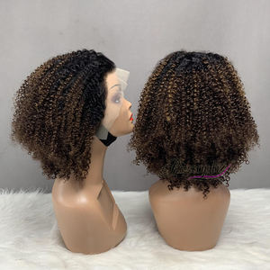 Perruque courte bob en cheveux humains bouclés crépus indiens, perruques en cheveux humains de qualité 12A, perruques frontales en dentelle 13*4 pour femmes noires - Product Image 3
