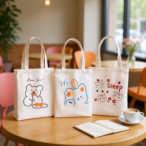 Bolsa de Mano de Algodón Blanca 32x37cm, Bolso de Compras Abierto y Moderno para Mujer - Product Image 3