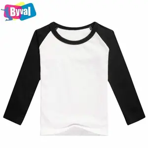 Camiseta infantil de manga longa, camiseta com gola crewneck raglan para meninos e meninas, confortável 100% algodão