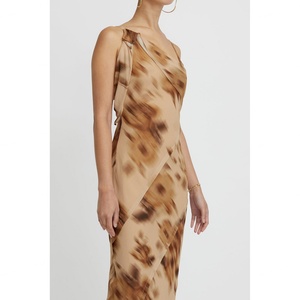 <b>Flower</b> Custom Printed <b>Single</b> Side Thin Shoulder Strap Layered Backless Lace up Dress - Product Image 4