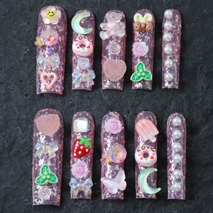 Faux Ongles Faits Main en Gros, Ongles Acryliques de Luxe 3D Couverture Complète, Longs Formes Cercueil, French Manucure Papillon, Faux Ongles de Haute Qualité - Product Image 4