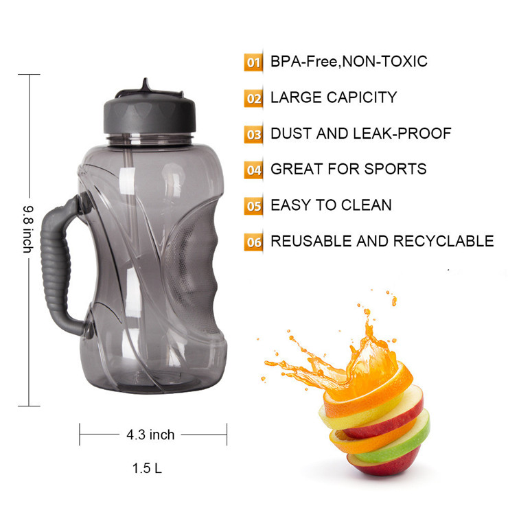 1.5L Portable Water Bottle with Straw - Perfect for Sports