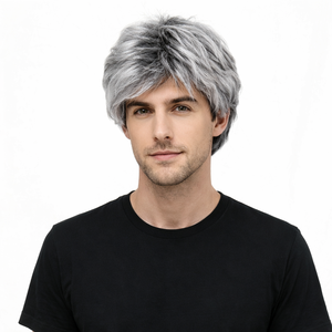 <span class=keywords><strong>Peluca</strong></span> corta gris plateado para <span class=keywords><strong>hombre</strong></span> con línea de cabello Natural pelo sintético realista para disfraz de fiesta de Cosplay uso diario <span class=keywords><strong>peluca</strong></span> masculina de moda - Product Image 2