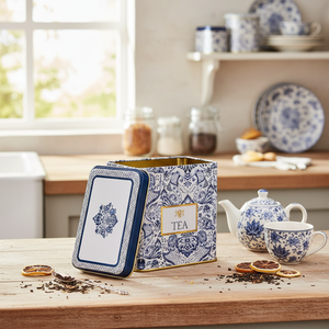 80x120x120 mm Rectangular Metal Storage <b>Box</b> <b>with</b> Slip <b>Lid</b> 1L Capacity Azulejo-Inspired Blue & White <b>Decorative</b> Pattern - Product Image 3