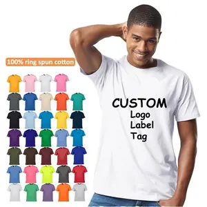Groothandel Korte Mouw Leeg Effen Kleur Print Logo Ring Gesponnen Katoen Heren Custom T Shirts