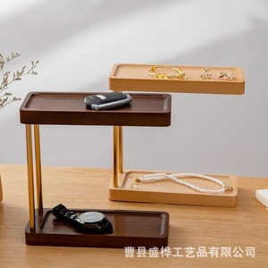 Expositor de joyería de madera, rectangular de doble capa, color madera natural, tipo de pie, para organizador de escritorio - Product Image 2
