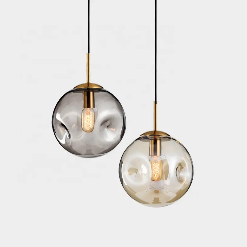 Simig lighting Nordic rustic smoke amber led glass bubble globe e27 hanging pendant light for bedroom