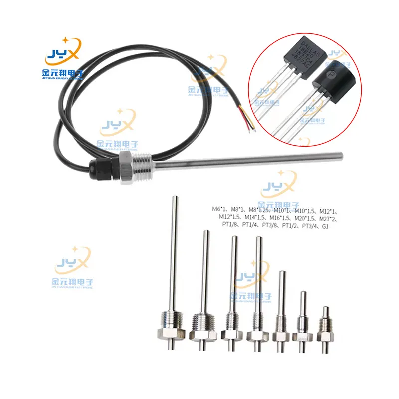 Sensor temperatur DS18B20 Dallas 2m 3 wire DS18b20 dengan rumah ulir sekrup