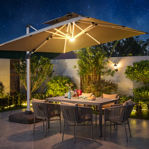 Parapluie d'extérieur 3.0m x 3.0m <span class=keywords><strong>Parasol</strong></span> carré en porte-à-faux avec lumière LED et couvercle-Avec base en marbre/base de réservoir d'eau - Product Image 3