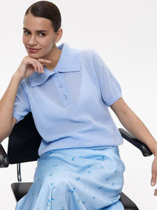 Suéter Casual Transpirable de Punto Calado para Mujer, Manga Corta, Otoño, Manga Regular, Camiseta, Top de Punto Sencillo - Product Image 3