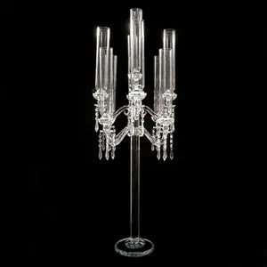 Candelabra Glass MH-Z166 9 Arms Wedding Table Decoration Tall Crystal Candelabra With Glass Tube