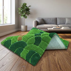 KNOTS RUG Modern Abstract Green Wool Area Rug Rectangle Plush Tufted Non-Slip Cotton Backing Eco-Friendly Fire Resistant 12mm - Product Image 3