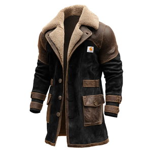 Canvas <strong>Men's</strong> Natural Jacquard Eisenhower Vintage <strong>Brown</strong> Suede <strong>Leather</strong> and <strong>Faux</strong> Fur Lined <strong>Jacket</strong> - Product Image 4