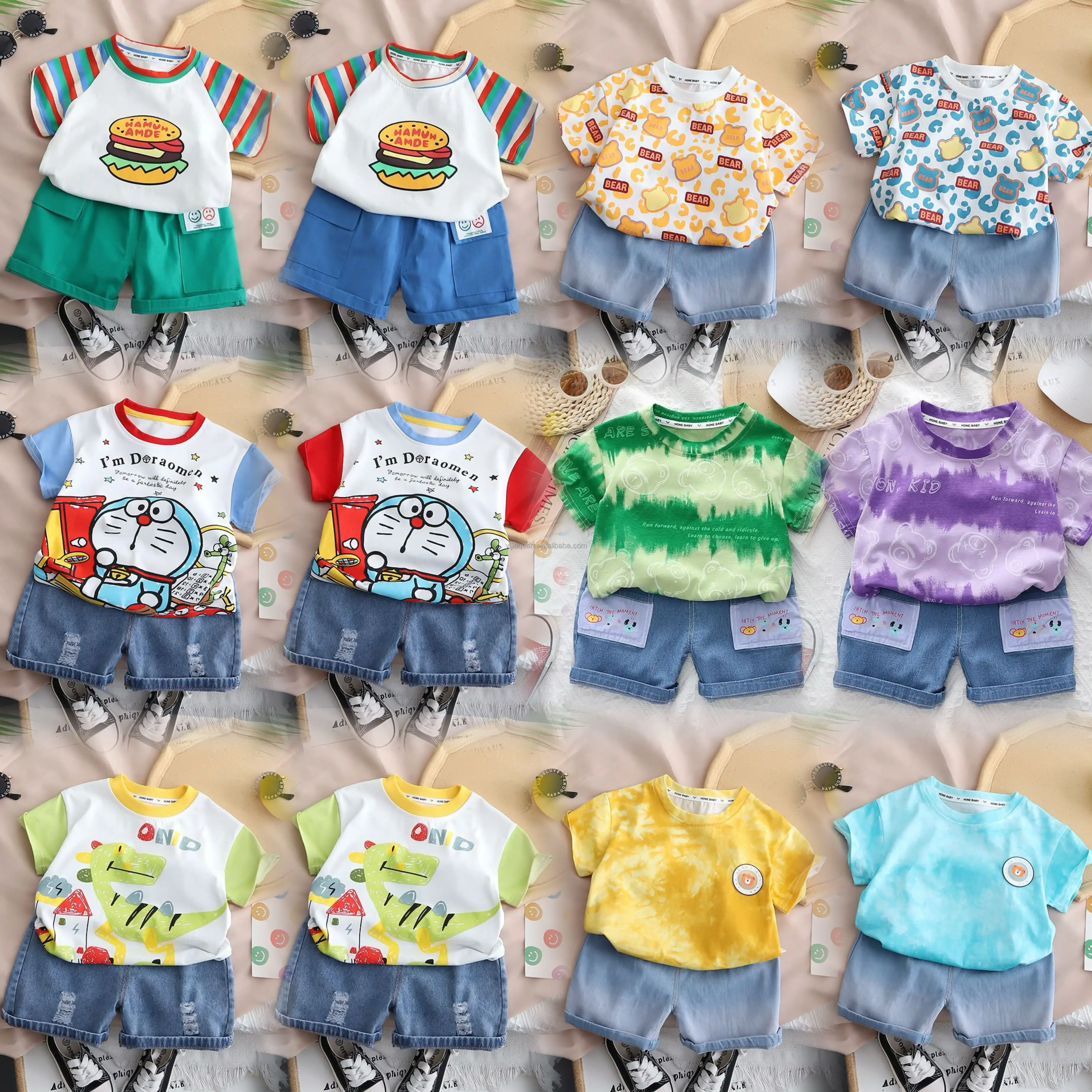 Versión Coreana de la ropa de verano de manga corta para niños, camiseta de manga corta, pantalones, liquidación