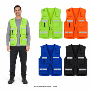 Gilet <span class=keywords><strong>de</strong></span> sécurité haute visibilité multi-poches pour géomètre, en maille respirante, réfléchissant, avec fermeture éclair, anneau en D et passants pour stylos, pour <span class=keywords><strong>la</strong></span> construction et les travaux <span class=keywords><strong>de</strong></span> topographie - Product Image 2