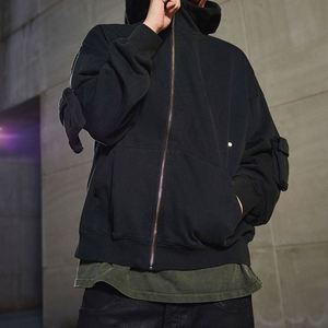 Sudadera con capucha y cremallera de gran tamaño personalizada de 450GSM para hombre, 100% algodón bordado, bolsillo teñido liso para otoño - Product Image 5