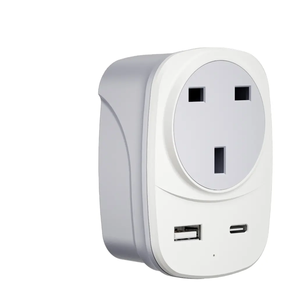 Adaptador de enchufe de EE. UU. 1 USB 1 Puerto tipo C ABS Enchufe de pared de viaje Tipo-G L N D H I J Adaptador de corriente