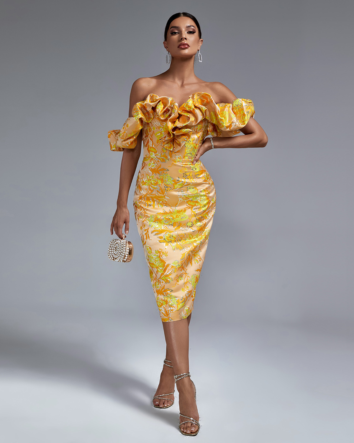 gold colored cocktail dresses Metallic Gold One Shoulder Tight Short Cocktail Dress with Ruffles main image 0