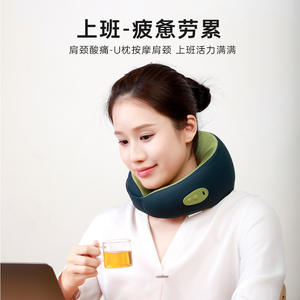 Masajeador de cuello con almohada en forma de U, masaje de amasamiento con calefacción recargable para viajes y uso en la oficina, color verde aguacate - Product Image 5