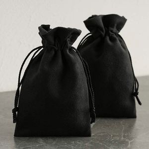 Ulikeke Black Velvet Suede Packaging <b>Drawstring</b> Jewelry Pouch <b>Bag</b> with Custom Logo - Product Image 1