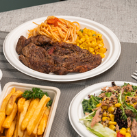 Assiettes jetables robustes en bagasse de canne à sucre, ensembles de vaisselle pour services de repas en avion, traiteur, fournisseur en gros