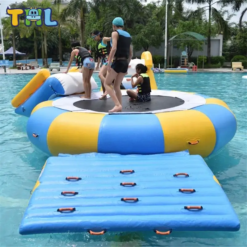 Wholesale island water floating bed outdoor jumping toys inflatable sungear water trampoline