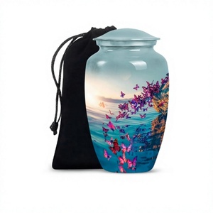 Venta caliente gran mariposa de aluminio cremación urna para adultos para cenizas humanas hermosa urna de tamaño completo con tapa y bolsa de terciopelo gratis - Product Image 1