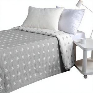 Manta Ligera 10, Elegante, Transpirable, Agradable al Tacto, Tipo Sábana, Cubrecama Gris de Poliéster y Algodón con Estampado de Estrellas, Modelo SF10 - Product Image 1