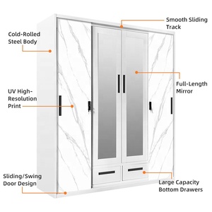 Armario de Metal con Impresión Personalizada, Armario de Acero de 4 Puertas con Puerta Corredera con Espejo, Muebles Modernos para Dormitorio, Venta al Por Mayor a Precio Económico - Product Image 5