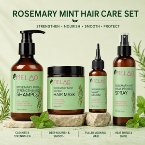 Private Label Rosemary biotin Mint Hair Care Set 4 Piece Strengthening Shampoo Repair Mask Scalp Serum Heat Protect <b>Spray</b> - Product Image 1