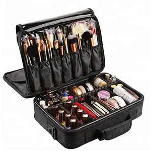 3 capas impermeable maquillaje viaje bolsa cosmética caso sostenedor de cepillo con divisor ajustable-suave caso cosmético proveedor