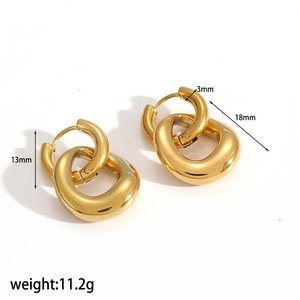 Pendientes geométricos de doble aro de acero inoxidable para mujer, color dorado y plateado, para uso diario - Product Image 4