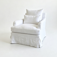 Fauteuil inclinable personnalisable au design moderne, recouvert de lin blanc, pour salon, mobilier de maison, chaise d'appoint avec base à jupe