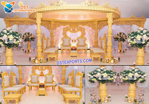 Boda India Raj Mahal Mandap London Designer Triple Pillars Wedding Mandap Impresionante South Indian Wedding Decorativo MandapUSA - Product Image 2