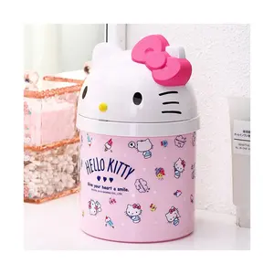 Hello Kitty PS маленькая мусорная корзина, открытый месяц, коробка для хранения салфеток для девочек, мусорная корзина, милый пластиковый Настольный держатель для салфеток