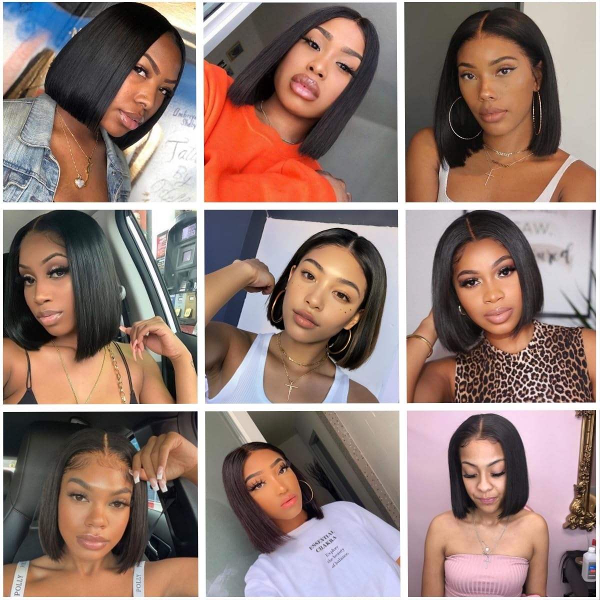 High Quality Glueless Double Drawn Straight Bob Wig Black Lace